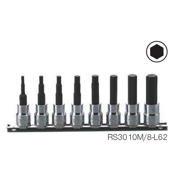 SKI - สกี จำหน่ายสินค้าหลากหลาย และคุณภาพดี | KOKEN RS3010M/8-L62 ชุดบ๊อกเดือยโผล่ ยาว 62mm. 6P(มิล) 3/8นิ้ว ในรางเหล็ก